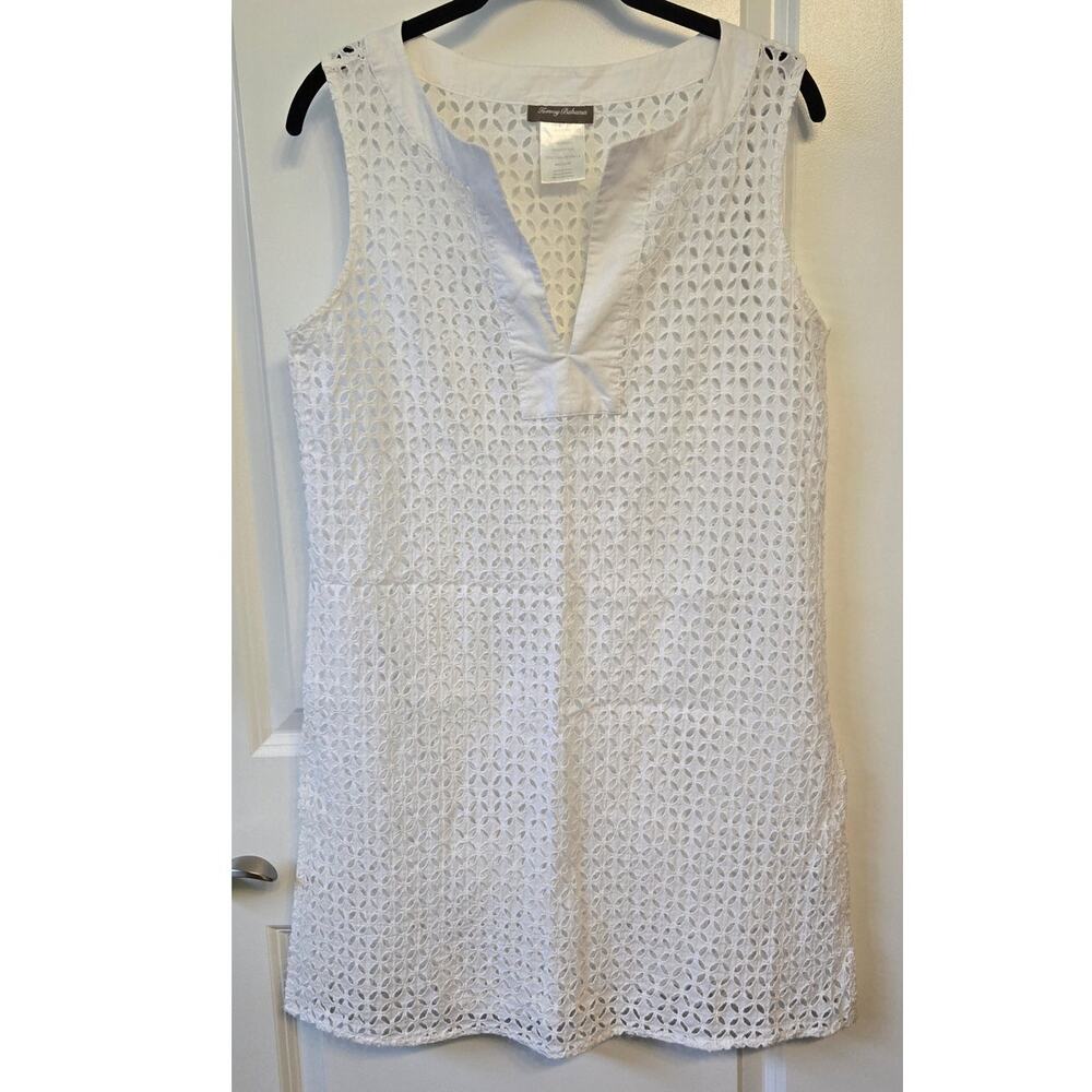 Tommy Bahama Womens Swimsuit Cover-up M White Eyelet Cotton Sleeveless